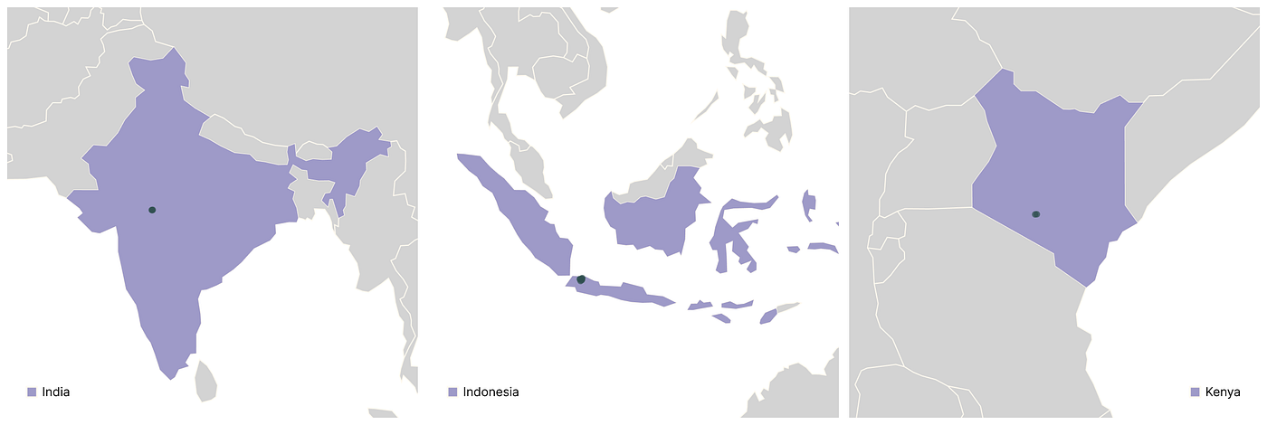 Figure 14. 12 reference grade monitors deployed as part of CAC in three major cities: Indore (3), Jakarta (7), and Nairobi (2).