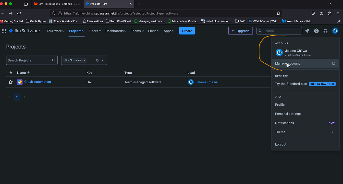 Manage account in Jira
