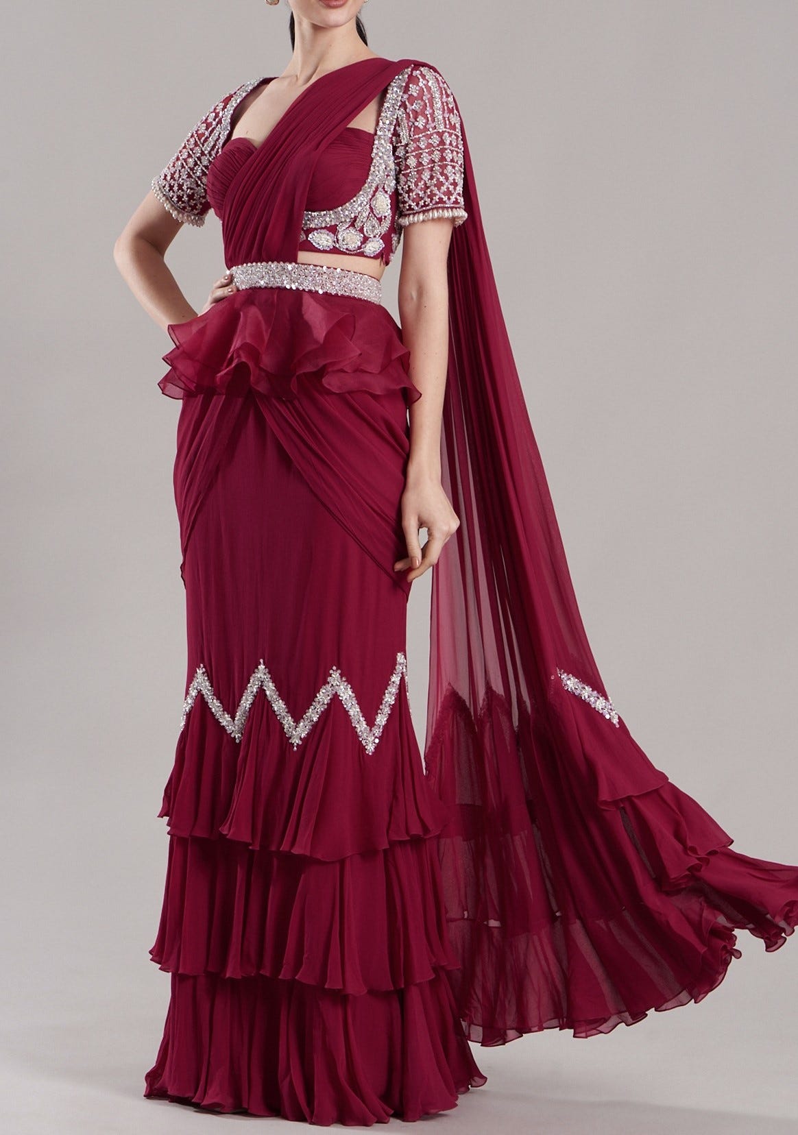 Buy Deep Pink Color Ruffle Saree Online on Fresh Look Fashion