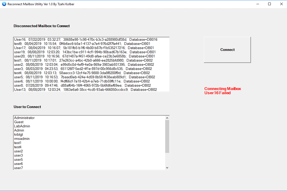 GUI utility for reconnecting Exchange's disconnected mailboxes | by Tzahi  Kolber | Medium