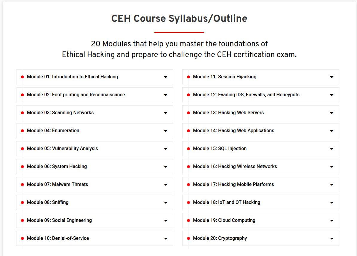 ethical hacking course structure