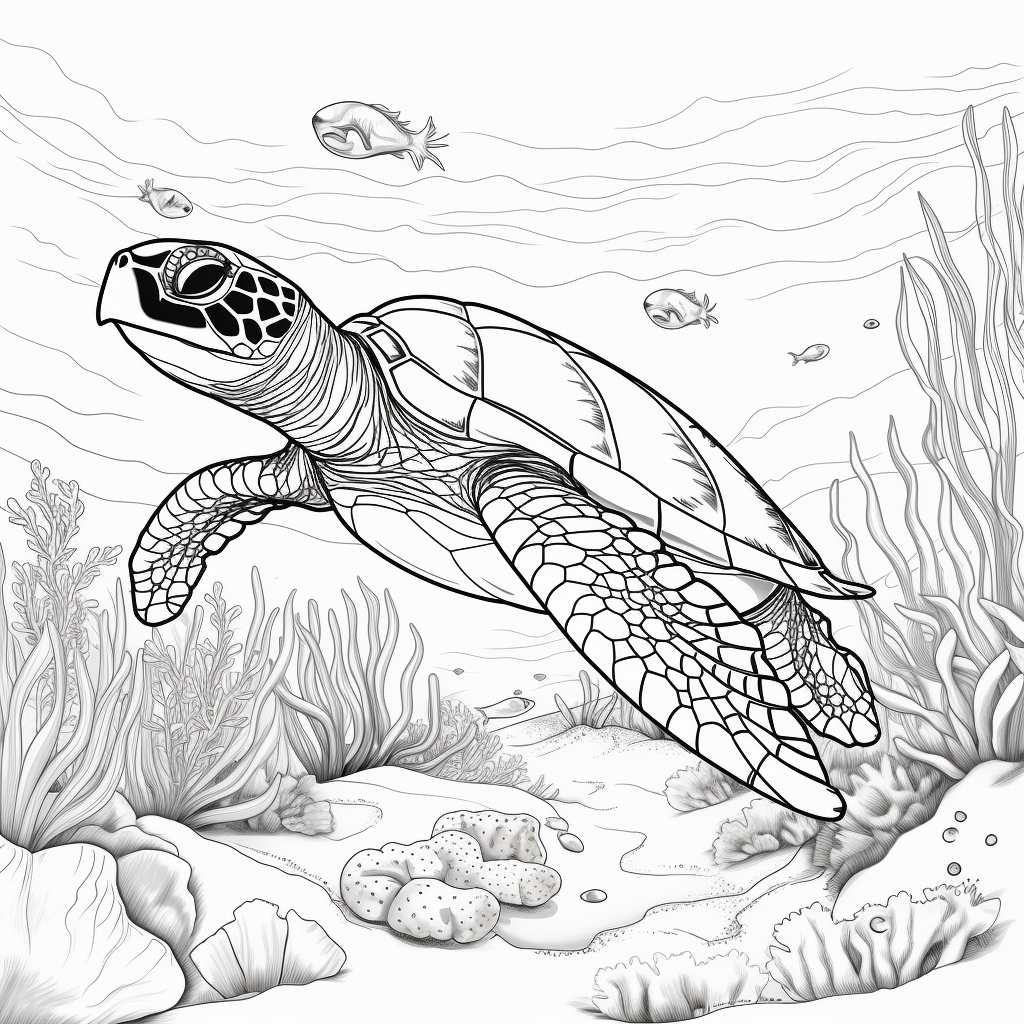 Detailed Sea Turtle Advanced Coloring Page