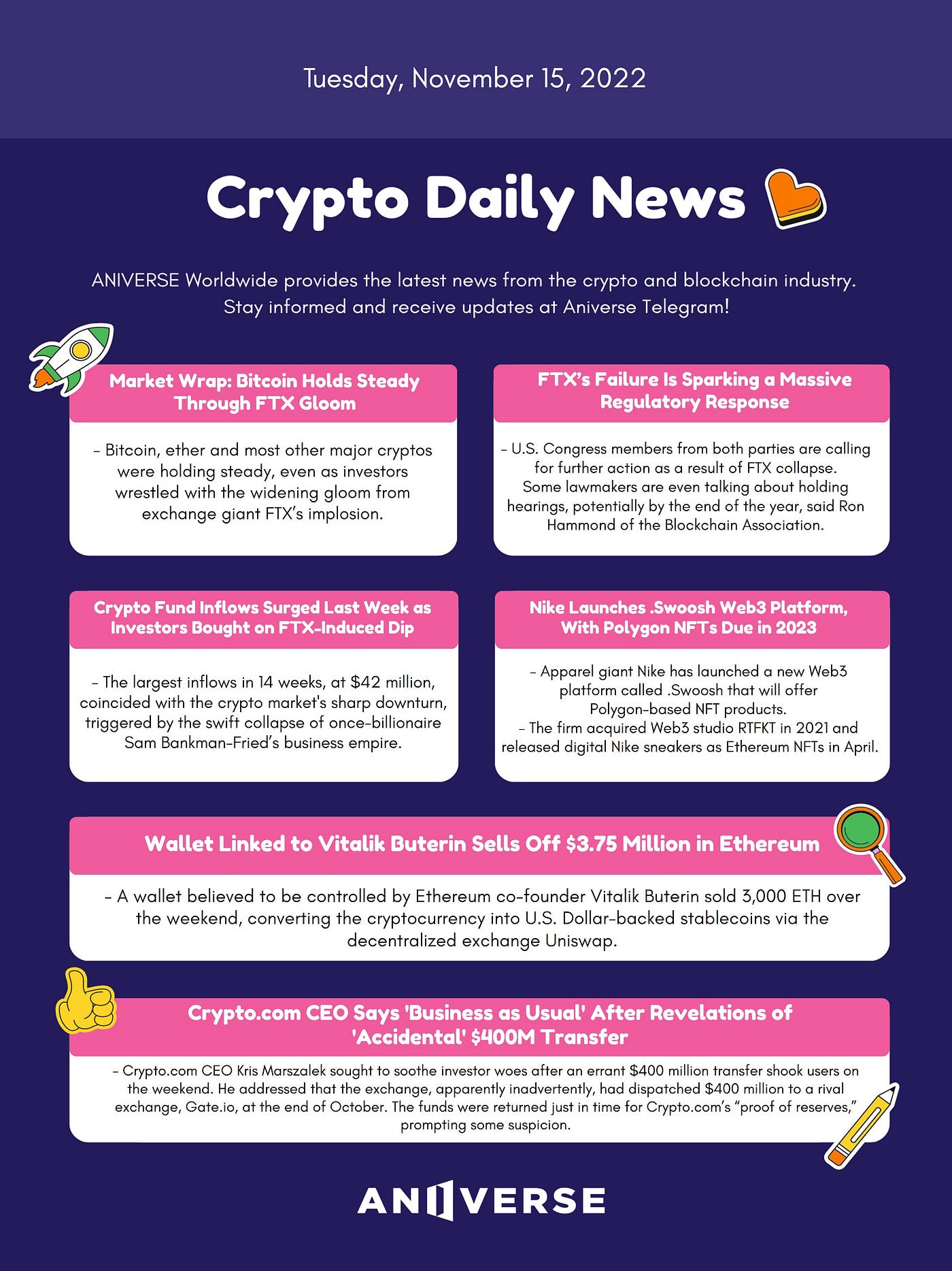 Crypto News, Nov. 15: FTX Regulations and Nike Swooshes