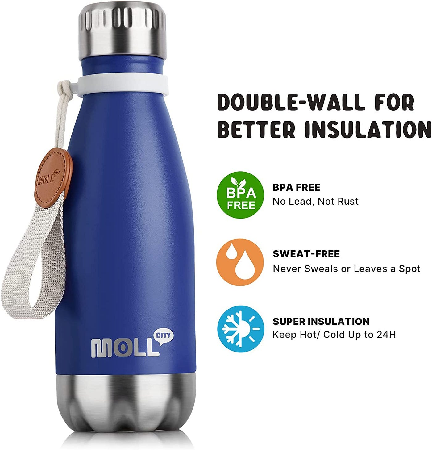 Mollcity Small Water Bottles-12 oz Stainless Steel Water Bottle for School  Insulated Vacuum Metal Leak Proof Cola Shape Mini Water Bottle for Boys