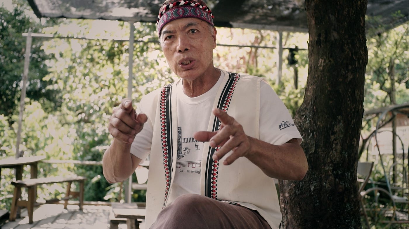Elder TALAVAN is both the interviewee and actor in this film