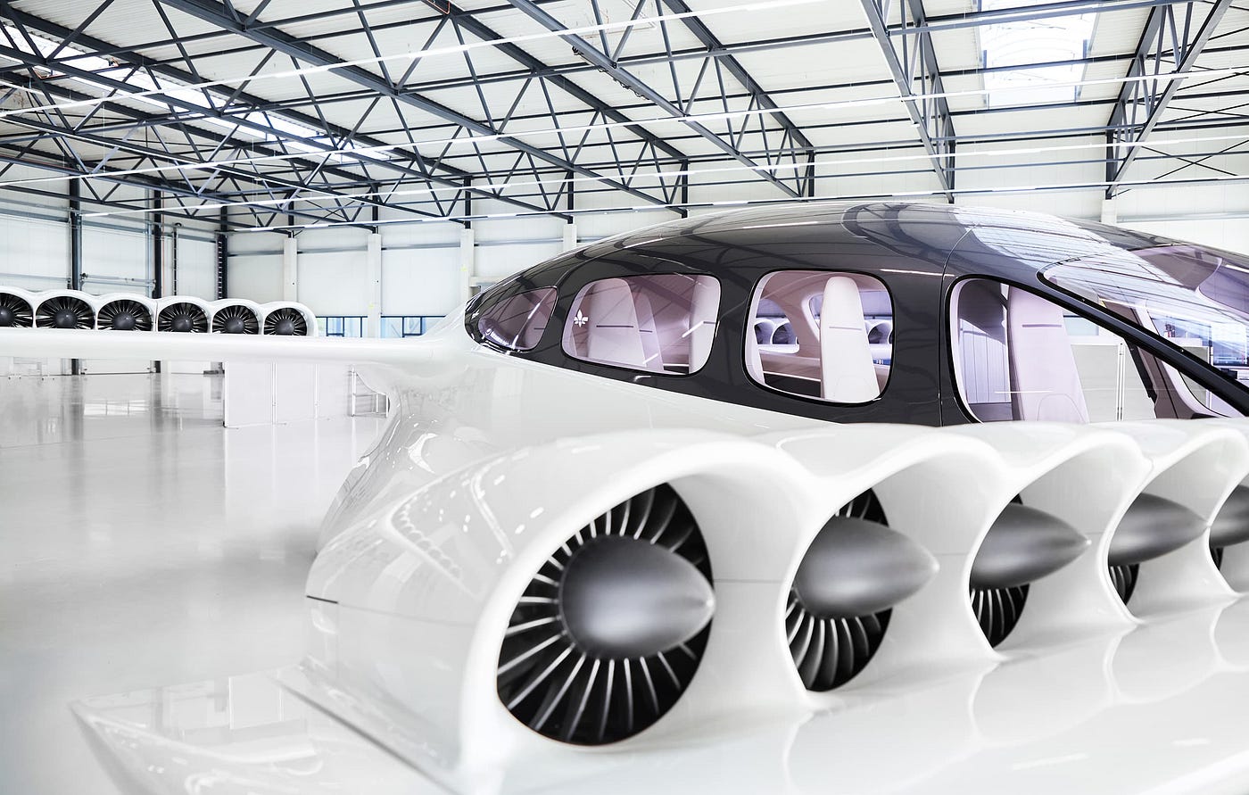Lilium Jet’s 7-seater in a hangar. Photo by Lilium N.V.