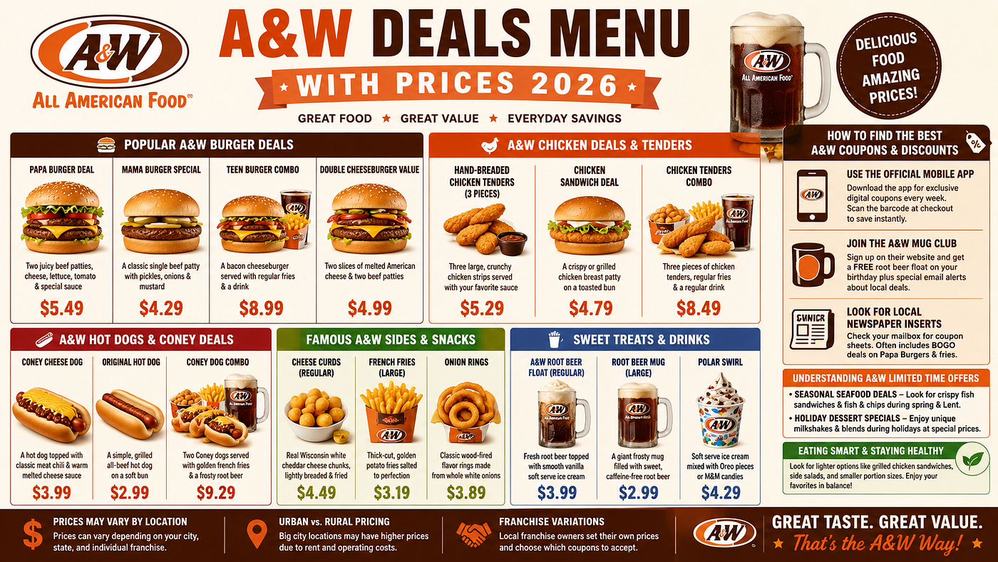 A&W Deals Menu With Prices 2026