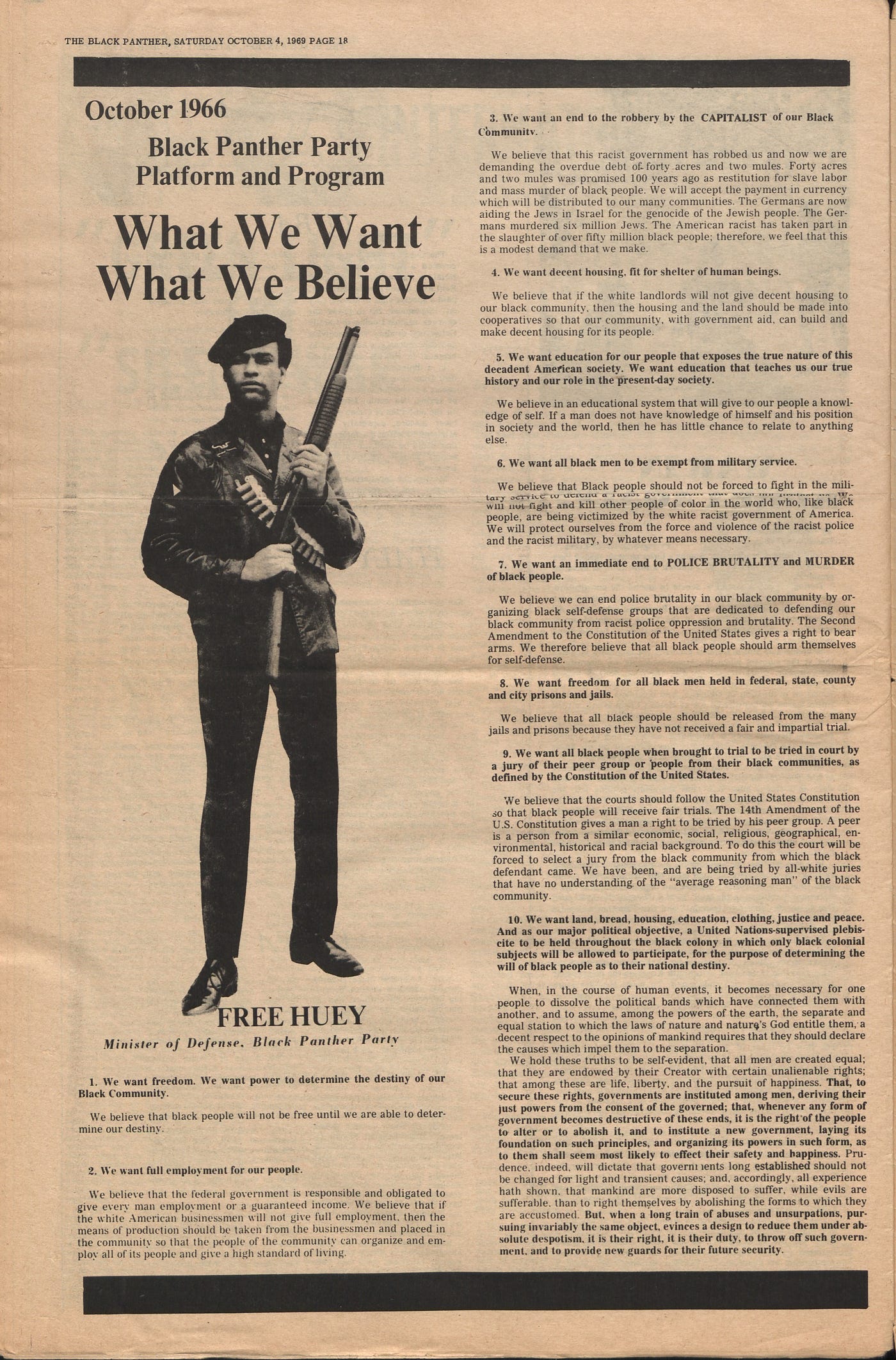 Black Panther issue featuring Bobby Seale, co-founder of the Black Panthers on the front cover. Seale and seven others were arrested and tried on conspiracy charges following anti-Vietnam War protests during the 1968 Democratic National Convention in Chicago.