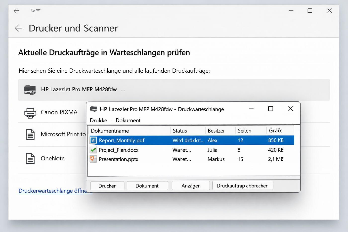 So lassen sich aktuelle Druckaufträge in Warteschlangen prüfen Windows