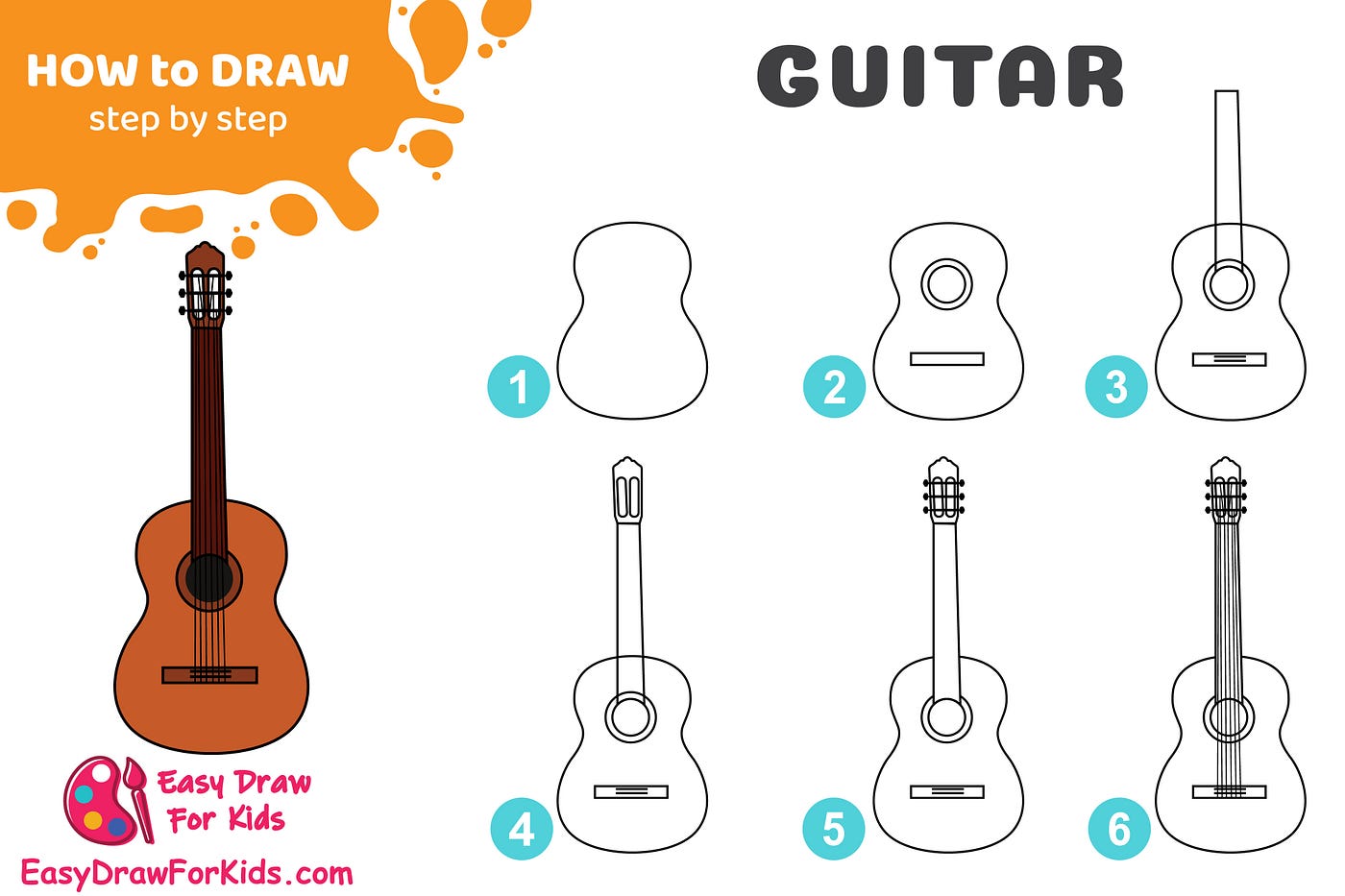 How to Draw a Guitar. Learning how to draw a guitar can be a… | by Easy Draw  For Kids | Medium