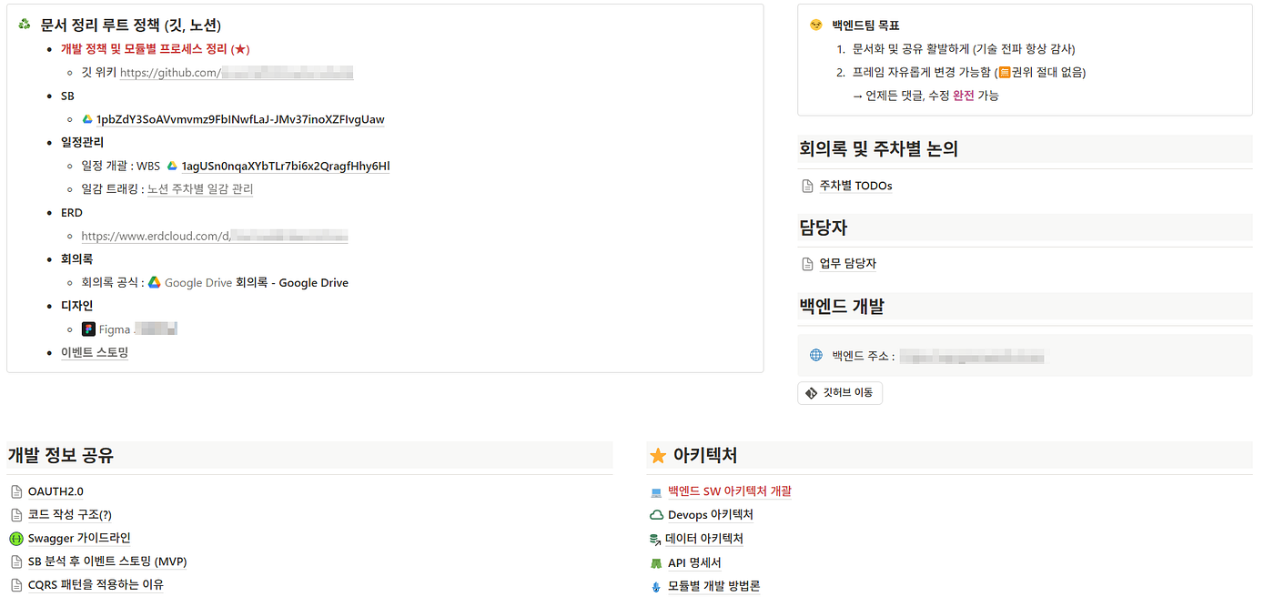 노션 메인 페이지 팀원들이 쉽게 문서 공유 페이지에 접근할 수 있다.