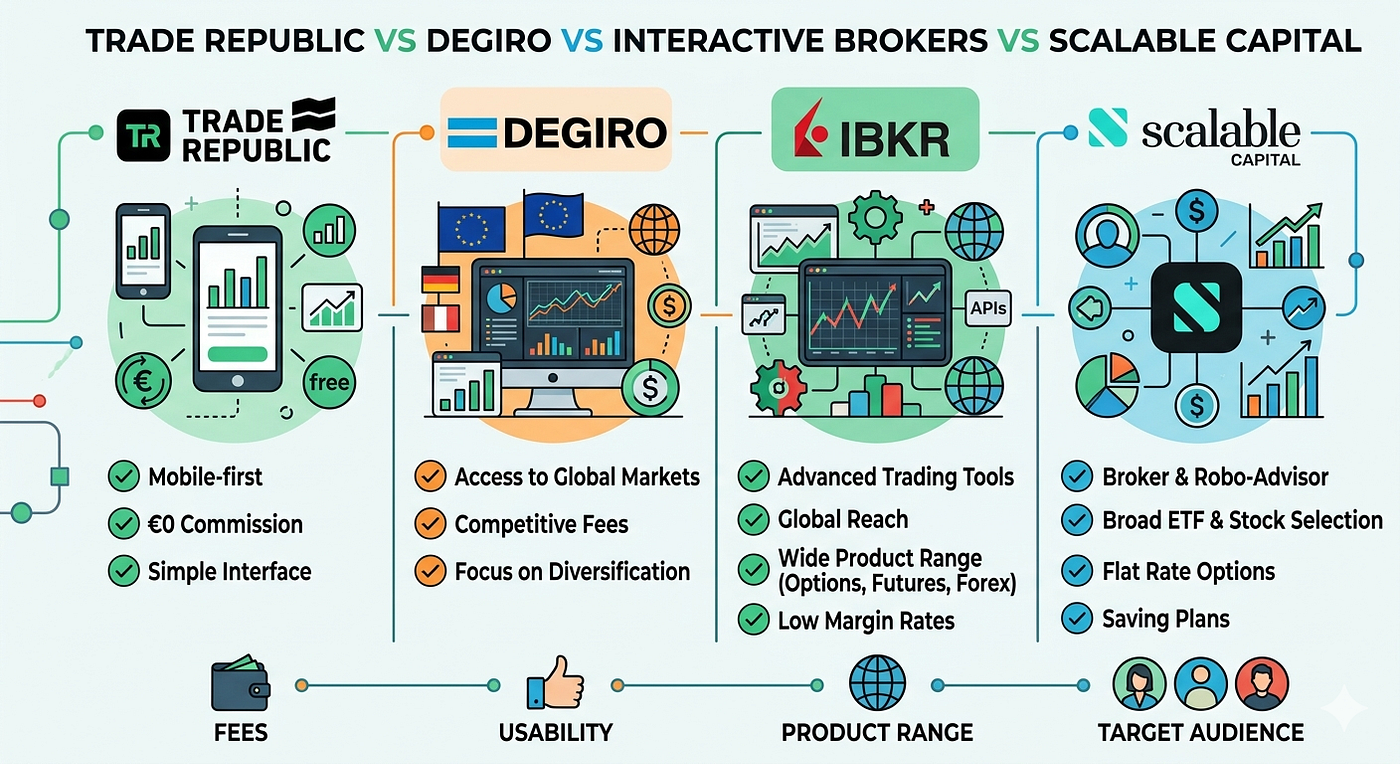 Trade Republic Vs DEGIRO Vs Interactive Brokers Vs Scalable Capital