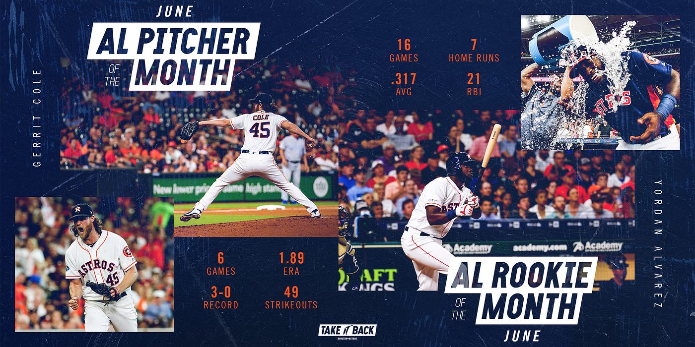 Cole named AL Pitcher of the Month, Alvarez named AL Rookie of the Month, by Houston Astros