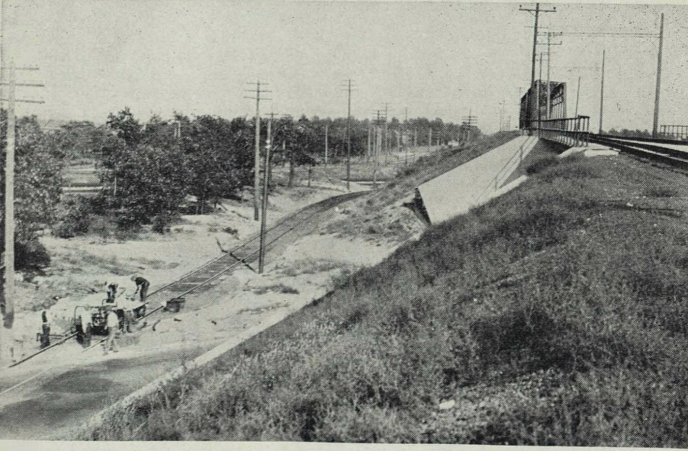 The Industrial Highway flyover as seen in 1930 during South Shore interchange construction. Looking east.