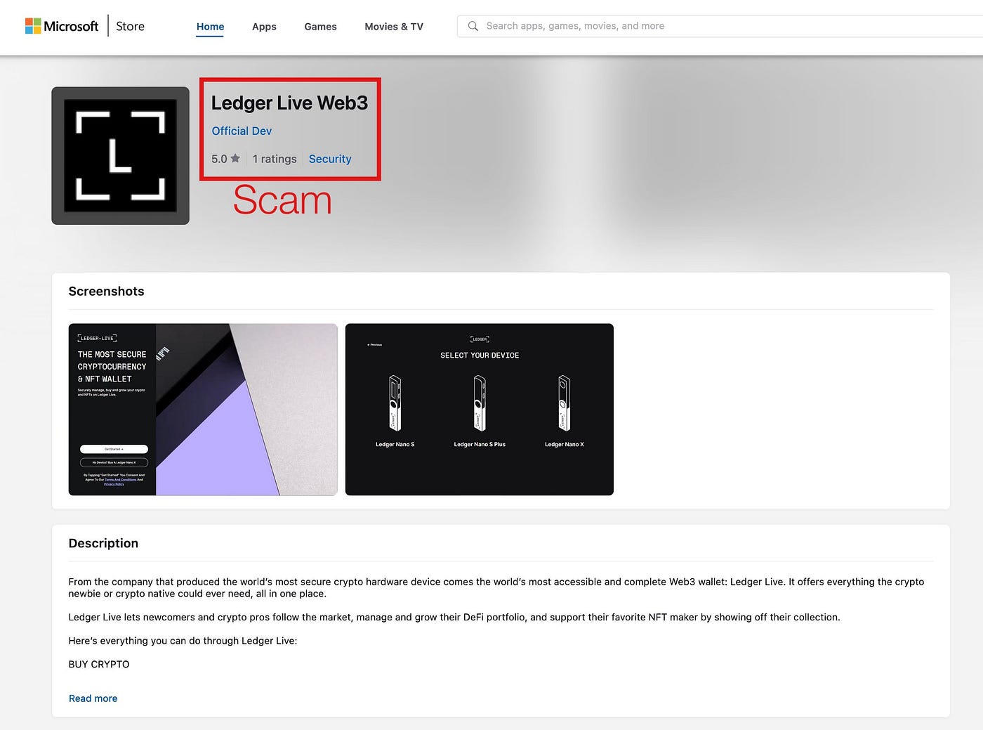 Beware: Fake Ledger Wallet App on Microsoft Store Swindles $768K in Crypto!  | by DigiFinex | Medium