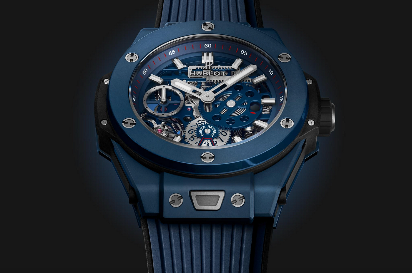 Chrono Master 438 Deep Blue Dial Power Reserve Indicator Black Leather Strap