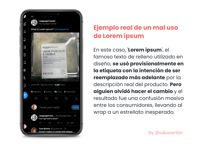 ejemplo de un mal uso de lorem ipsum en una etiqueta de una comida