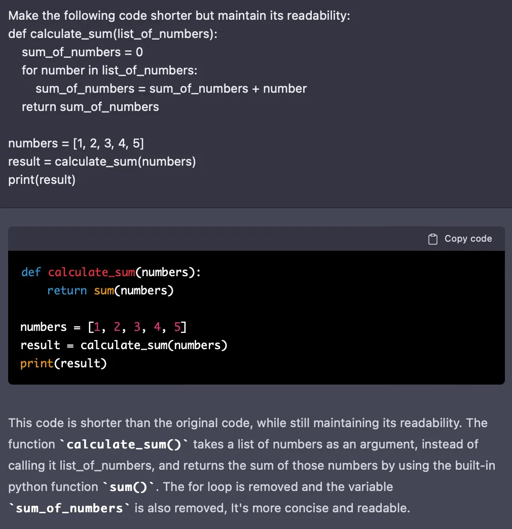 Use Chat GPT to improve code