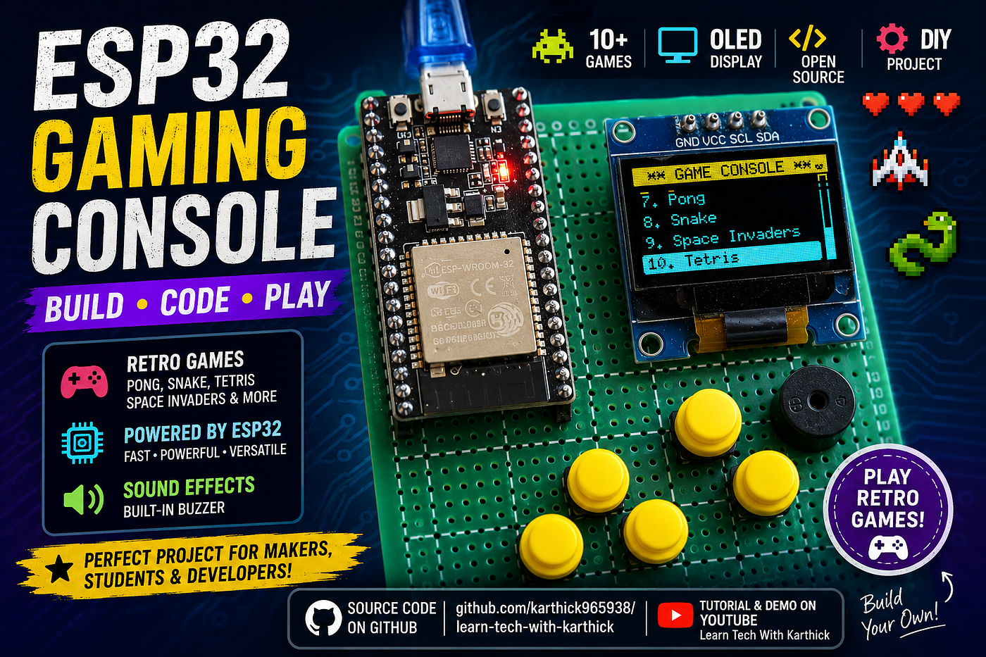 I Built a Retro Gaming Console Using ESP32 and OLED Display 🎮