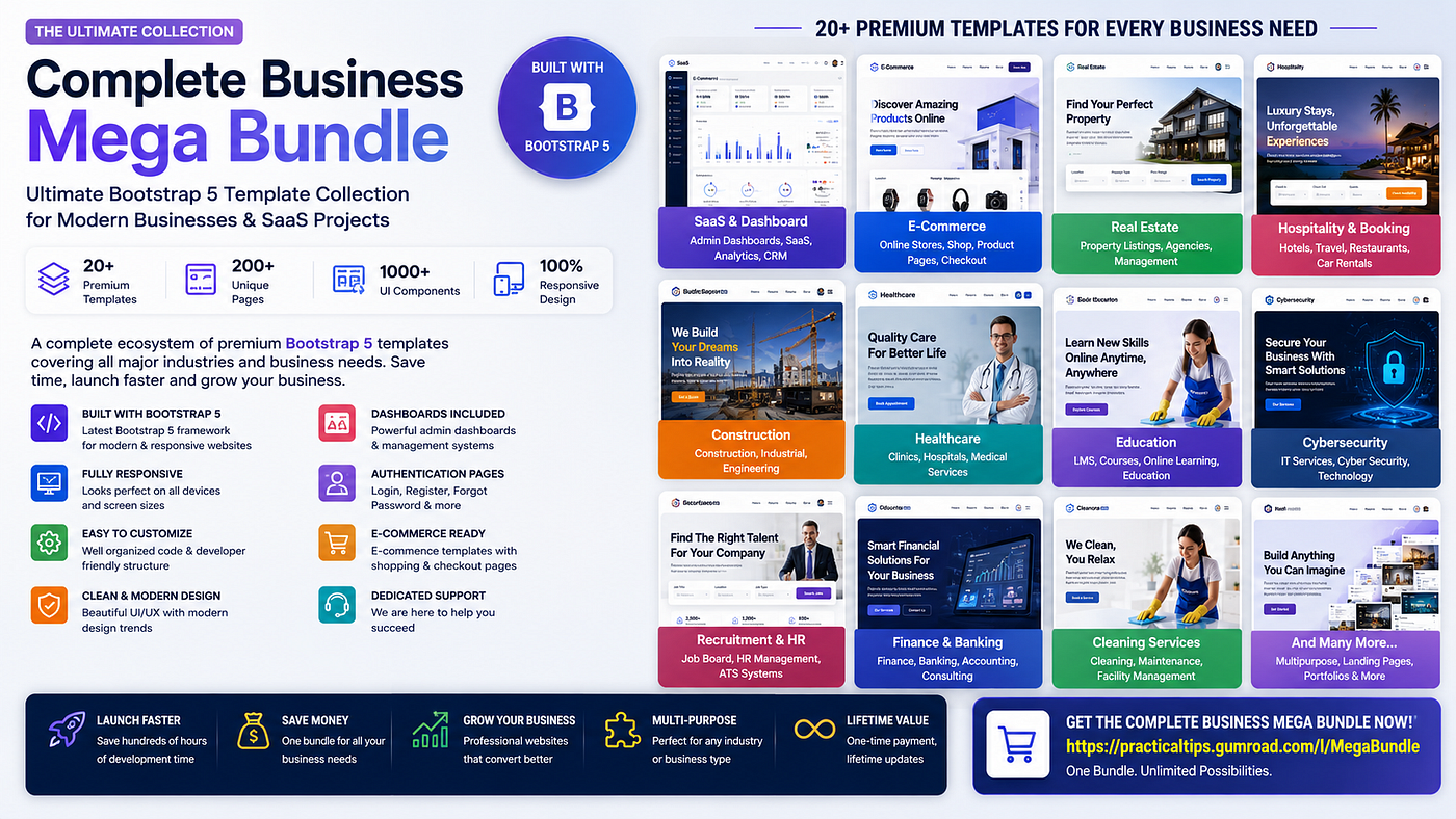Complete Business Mega Bundle — The Ultimate Bootstrap 5 Template Collection for Modern Businesses…