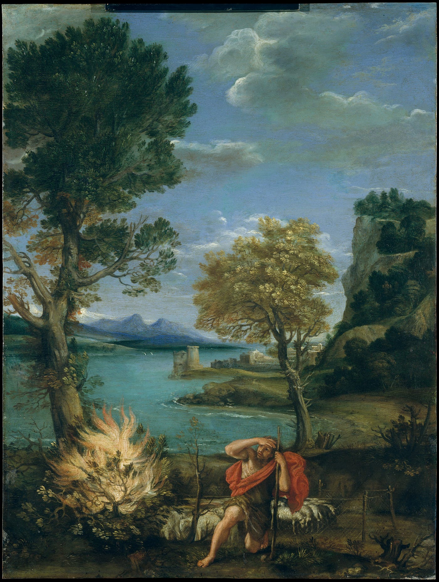 Landscape with Moses and the Burning Bush — painting by Domenichino (Domenico Zampieri) (MET, 1976.155.2)