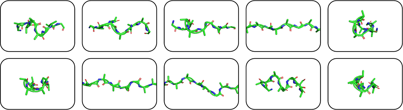 10 samples of the chignolin peptide prediction
