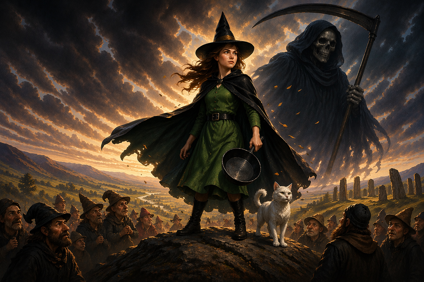 Tiffany Aching stands firm at the edge of myth and memory in The Shepherd’s Crown by Terry Pratchett — a powerful visual of legacy, identity, and the enduring continuity of the soul that defines the final Discworld novel.