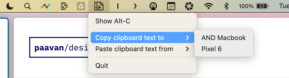 Screenshot of clicking on the Alt-C menu bar icon