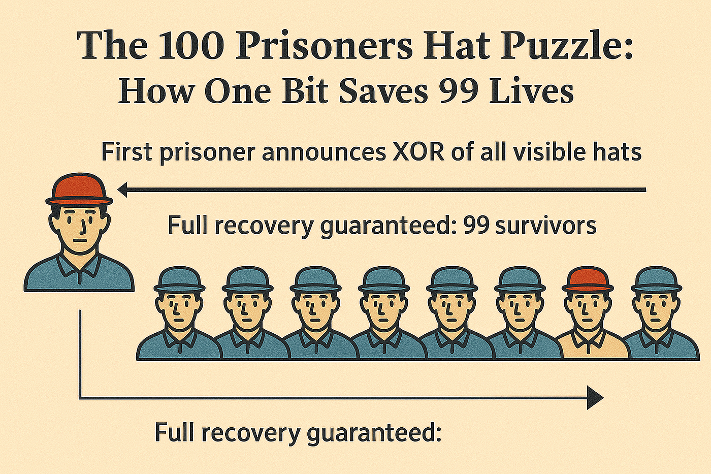 🎩 The 100 Prisoners Hat Puzzle: How One Bit of Information Saves 99 Lives