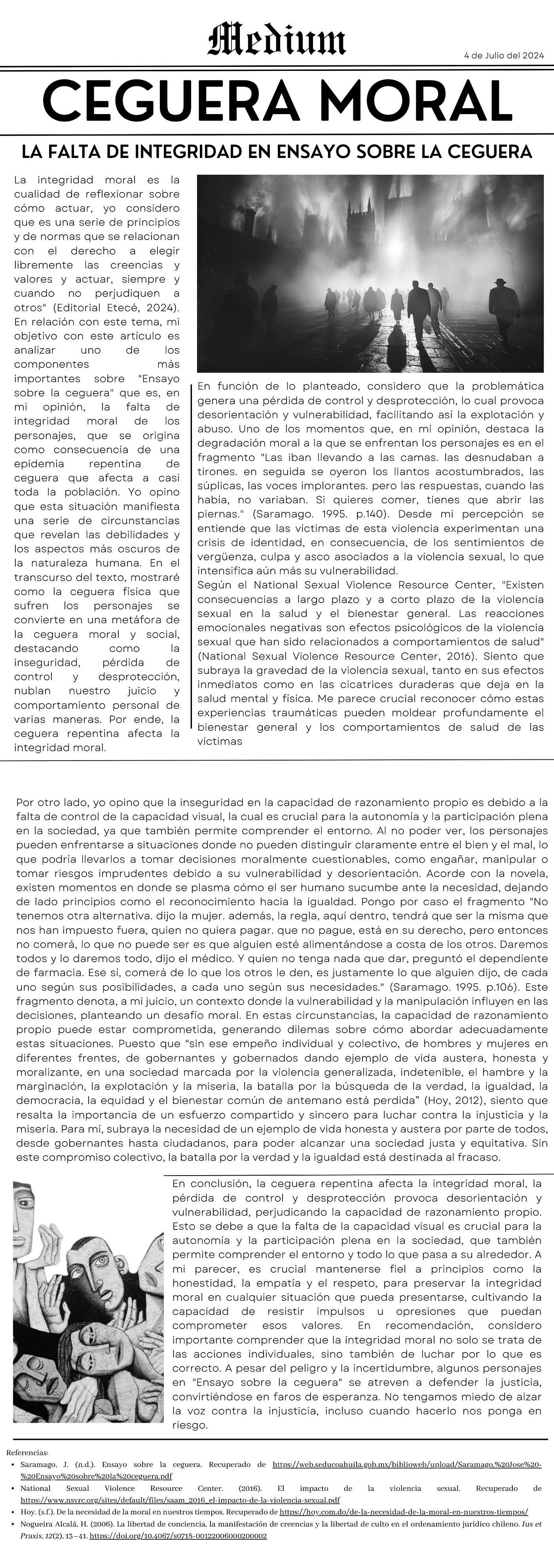CEGUERA MORAL: La falta de integridad en Ensayo Sobre la Ceguera