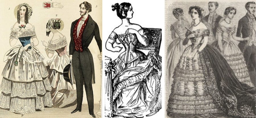 chinese dress ladies 1898 Print Fashion Costume Clothing Victorian Woman Ruffle Frills Waist YDL1