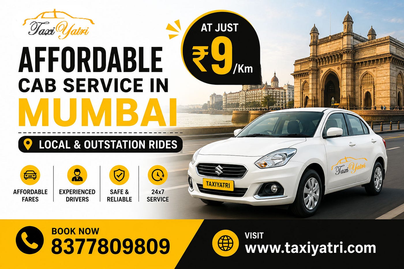 Affordable Cab Service in Mumbai — Local & Outstation Rides at Just ₹9/Km