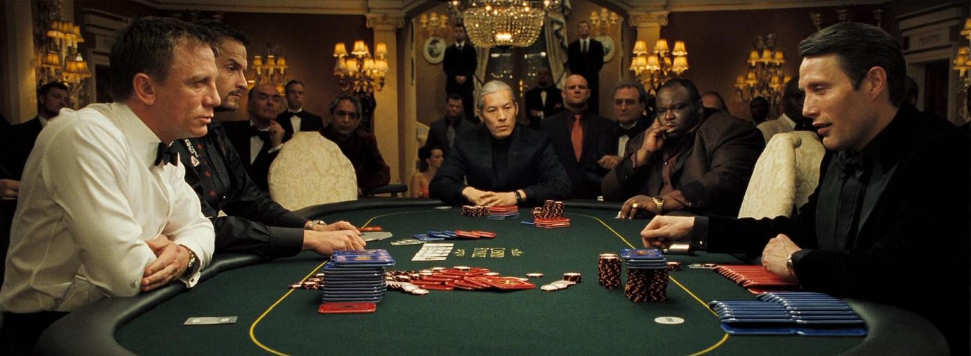 poker played on casino table for james bond movie