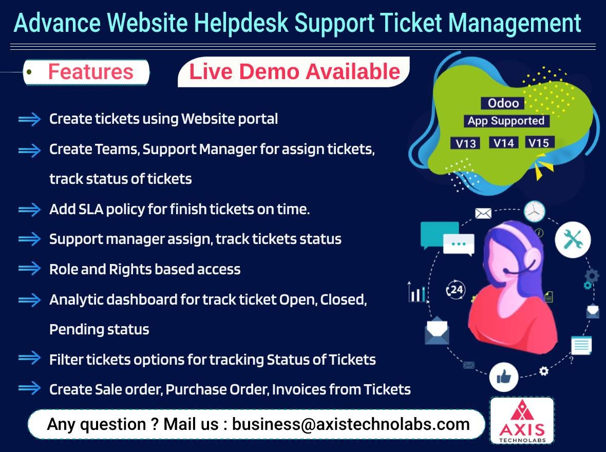 Odoo App Advanced Website Helpdesk Odoo Module for online support ticket  create and management | by AxisTechnolabs | Medium