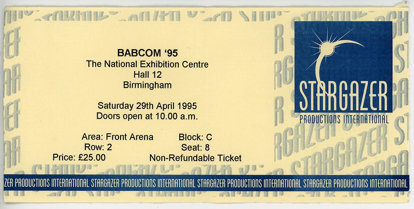The author’s ticket to BABCOM ‘95
