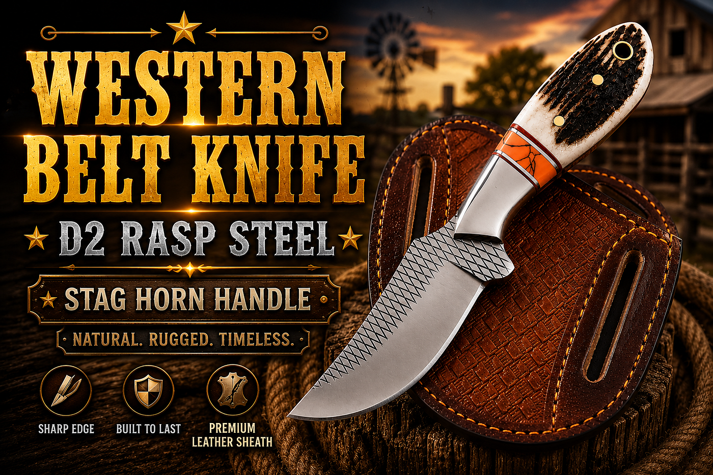 A guide to western belt knives, ranch carry, rasp steel blades, and crossdraw leather sheaths.