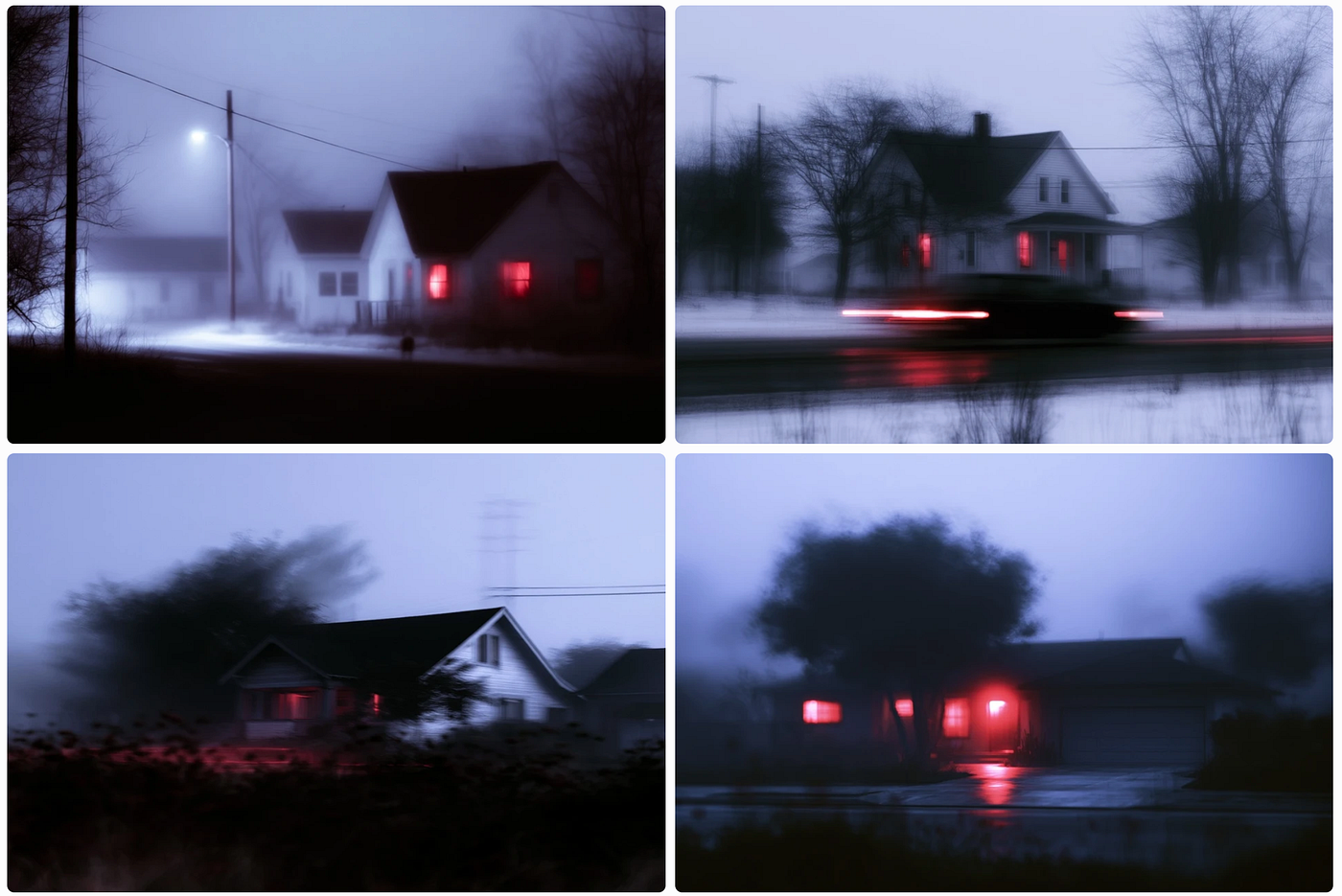 a paranormal image grid made with SREF ID: 3442640150 — created by the author in the Midjourney v8.2 preview