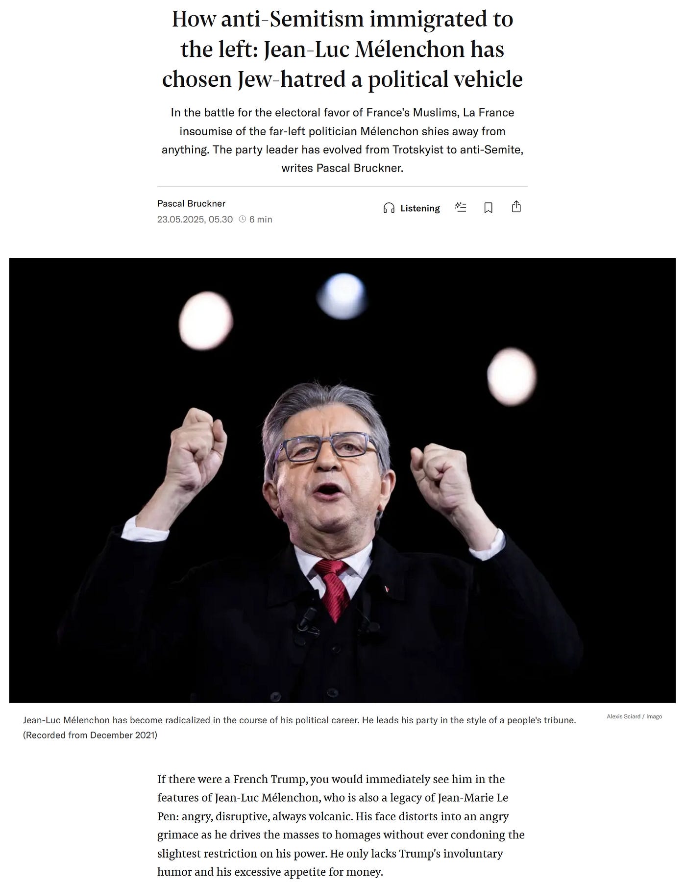 article of Pascal Bruckner, in ‘NZZ’ (a swiss liberal newspaper ), automatically translated