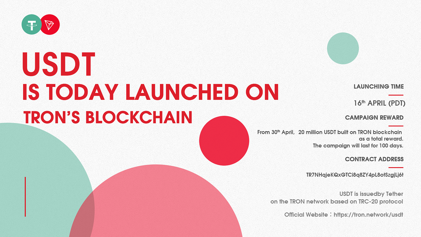 USDT is now on TRON. Tether is now issuing USD-pegged… | by TRON DAO | TRON  | Medium