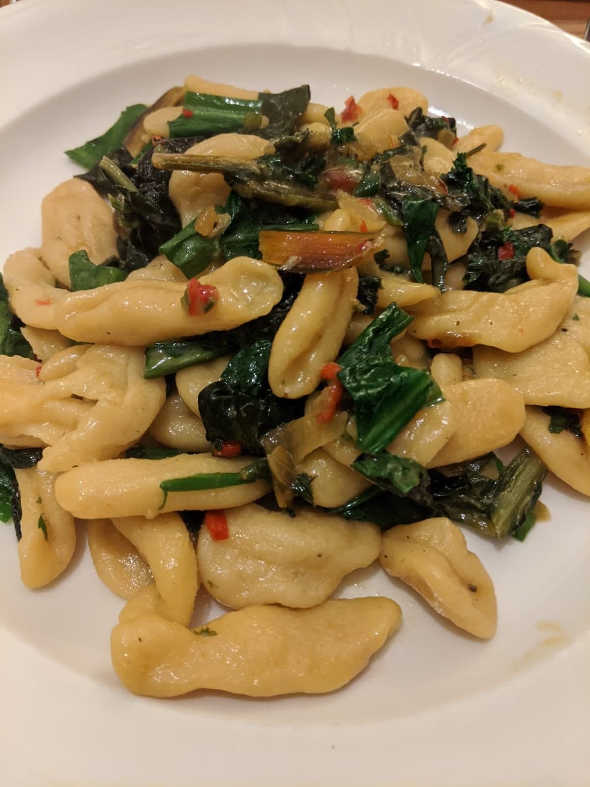 Homemade Ricotta Cavatelli with Sausage and Swiss Chard, and a