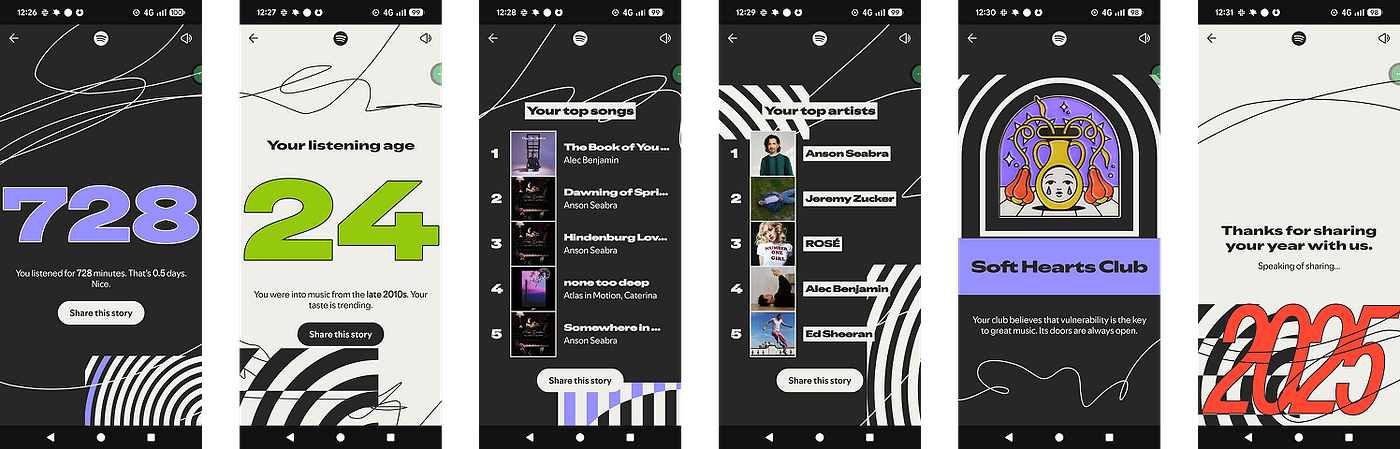Screenshots from Spotify Wrap 2025