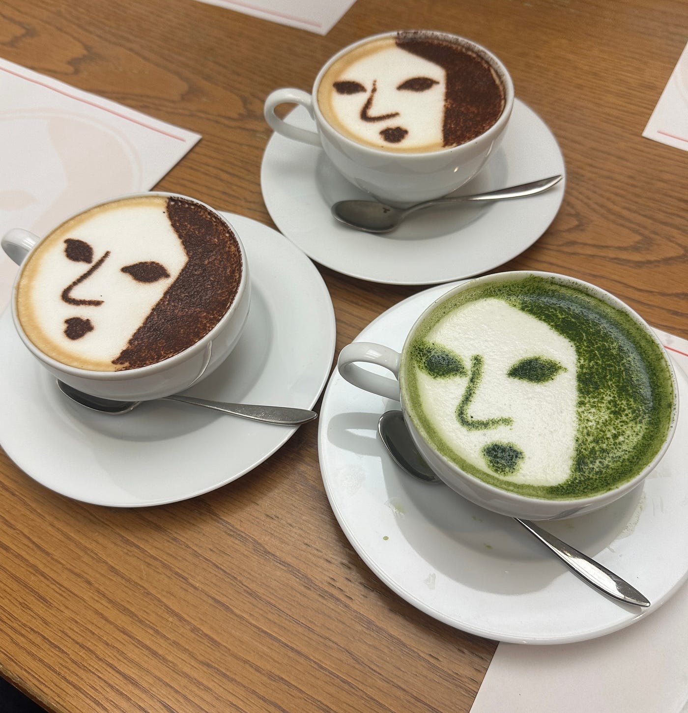 Lattes in Kyoto including a Matcha latte