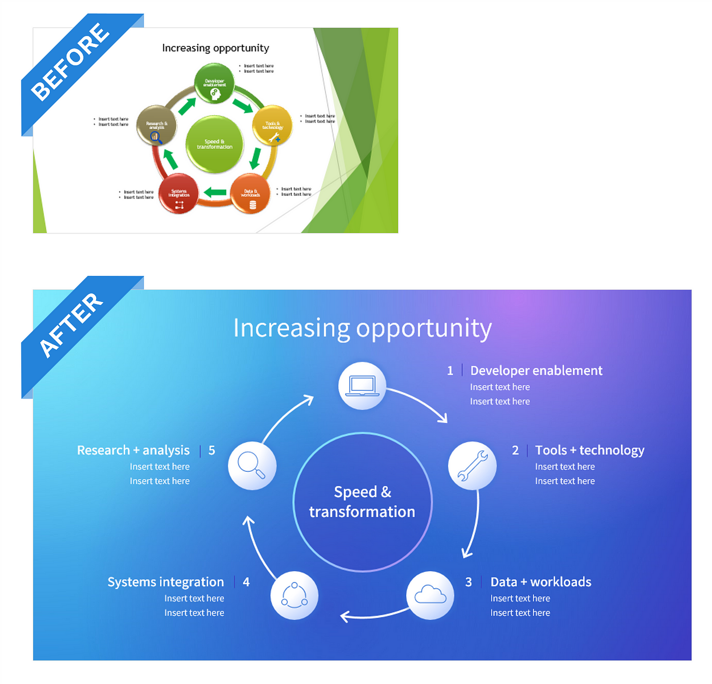 Four radial square PowerPoint Diagram Template