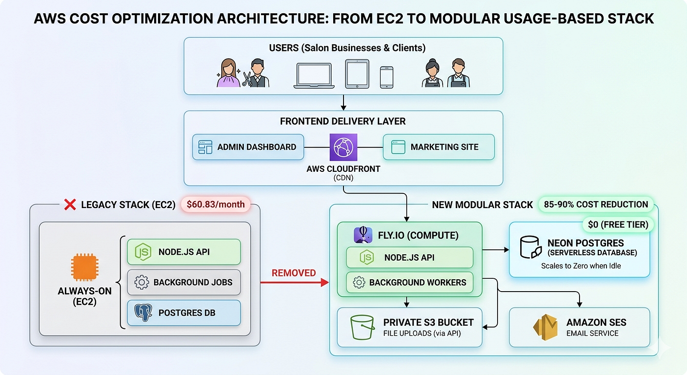 How I Cut My AWS Cloud Bill by ~90% by Moving from EC2 to Fly.io, Neon, and S3