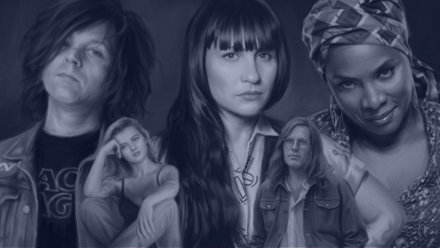 Ryan Adams, Rosie Carney, Frankie Rose, Fruit Bats, Anjelique Kidjo. Image: AI generated in Canva by author