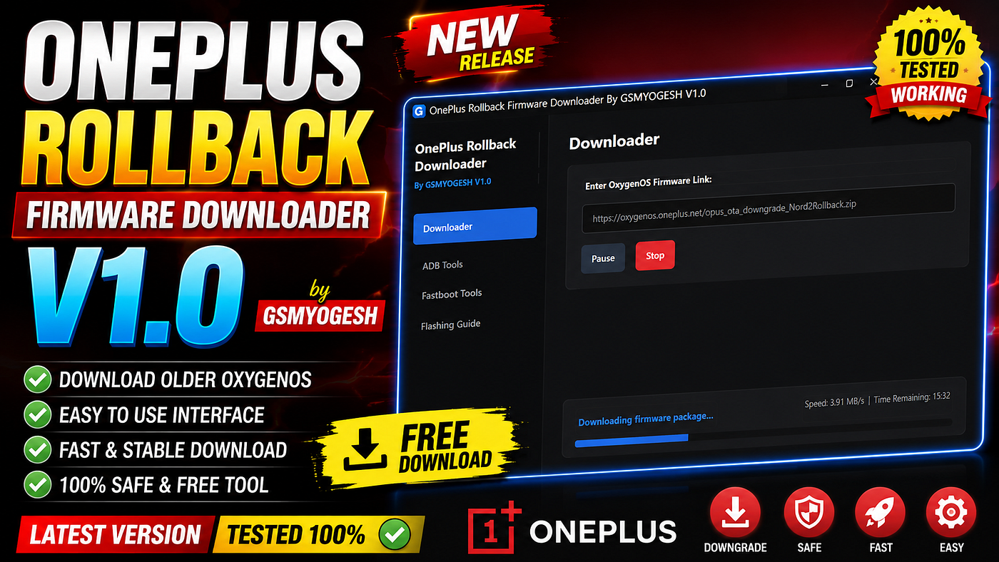 OnePlus Rollback Firmware Downloader V1.0 by GSMYOGESH Free Download