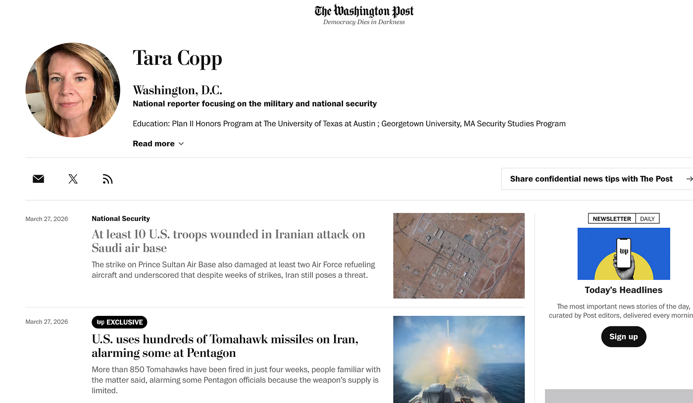 Screenshot of reporter’s personal page (Source from The Washington Post)