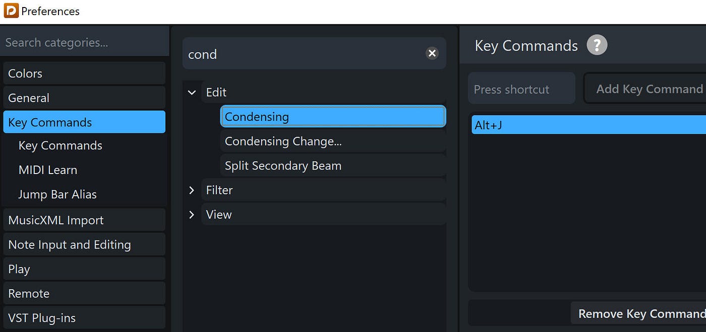 Setting Alt/J as Condense shortcut