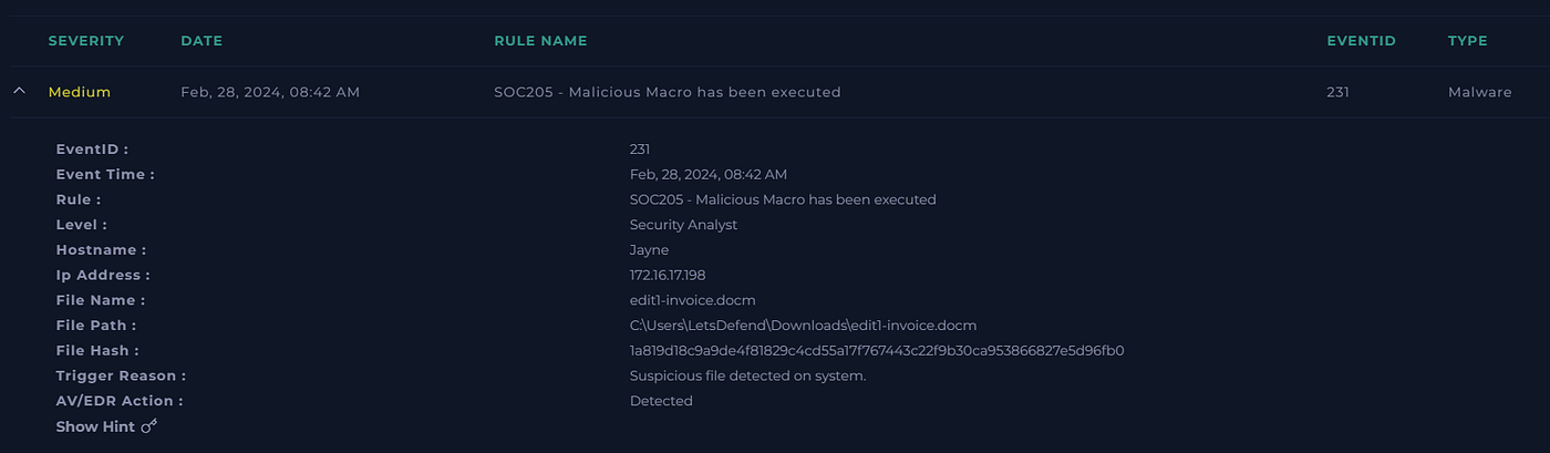 Malicious Macro has been executed