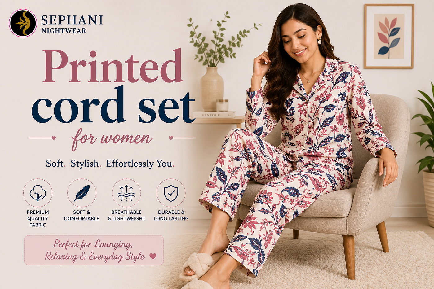 Printed cord set for women